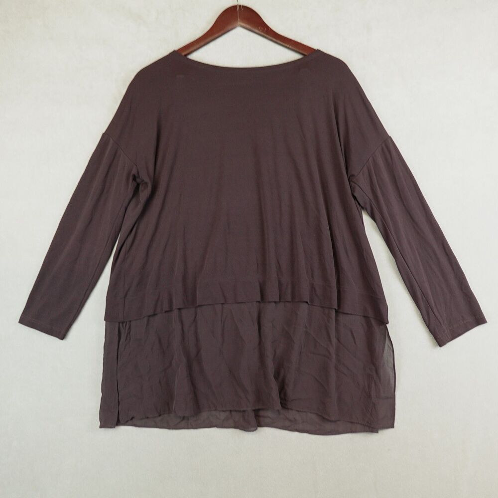 Eileen Fisher Top Boxy Stretch Silk Tunic Brown Size Medium